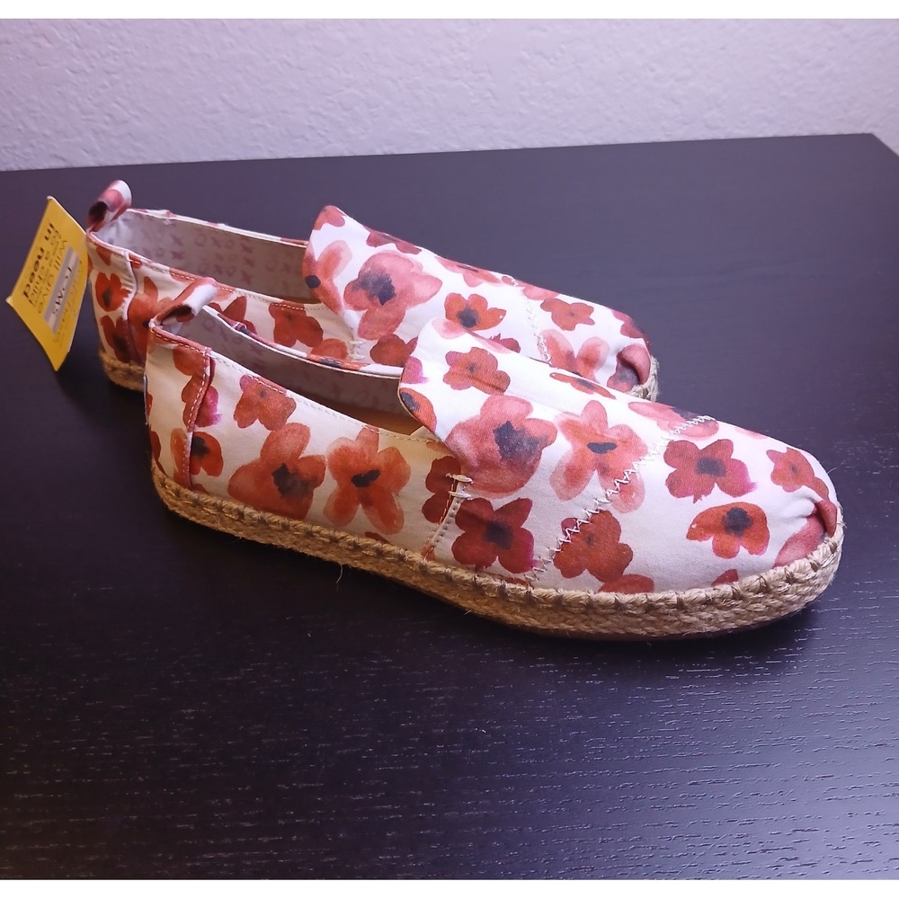 TOMS Deconstructed Alpargata Rope Poppy Watercolor Floral Canvas Shoes Size 5